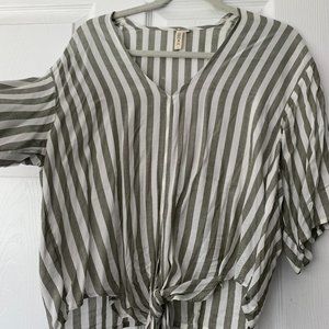 Army green & white striped blouse
